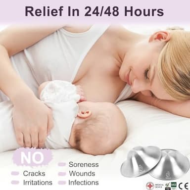 Boboduck The Original Silver Nursing Cups - Nipple Shields for Nursing Newborn, Newborn Breastfeeding Must Haves for Soothe and Protect Your Nursing Nipples - Trilaminate 999 Silver (X-L Size) - Image 3