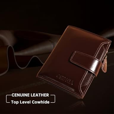 Ciephia Men's Genuine Leather Wallets with Zipper Coin Pocket, RFID Blocking Short Vintage Bifold Wallet Large Capacity Multi Credit Card Slots ID Windows Gifts for Him - Image 6