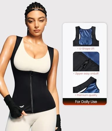 Junlan Sauna Suit for Women Waist Trainer Vest Sweat Tank Top Shaper for Women with Zipper (Blue, X-Large) - Image 3