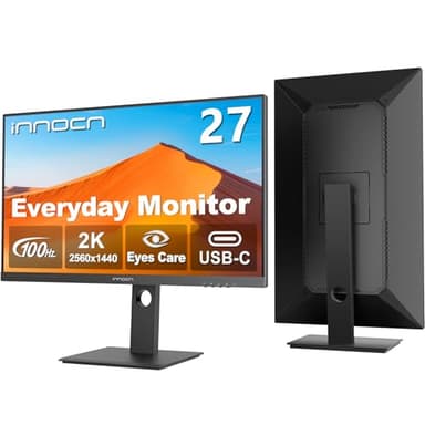 INNOCN 27" 2K 1440P QHD Monitor 100Hz IPS PC Computer Monitor for Mac Laptop, 65W USB C, HDMI, DP, Built-in Speaker, Eyes Care, Height/Pivot Adjustable, VESA Mountable - Black, 27D1Q - Image 1