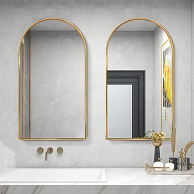 TinyTimes 24"x36" Arched Wall Mirror, Vanity Mirror, with Metal Frame, for Bathroom, Bedroom, Entryway, Modern & Contemporary Wall Mirror - Gold - Image 3