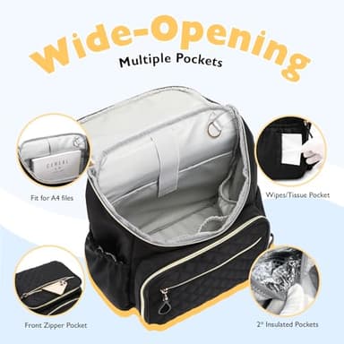 LORADI Large Capacity Diaper Bag Backpack with Stroller Buckle, Water-Resistant Travel Baby Bag with Insulated Pockets (Nylon, Black) - Image 4