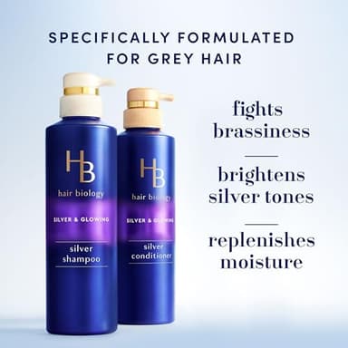 Hair Biology Biotin-Infused Purple Shampoo and Conditioner Set for Grey Hair, Anti-Brassiness, Moisturizing, Color-Safe, Silver & Glowing, Corrects Yellow Tones, 12.8 Fl Oz Each, 2 Pack - Image 3