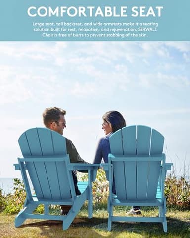 SERWALL Foldable Adirondack Chair Set of 4 for Patio Garden Outdoors- Aruba Blue - Image 3
