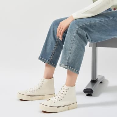 hash bubbie Unisex Fashion High top Sneakers Womens Classic High Tops Canvas Shoes Casual Tennis Shoes for Men(Beige,US14W/US12M) - Image 8