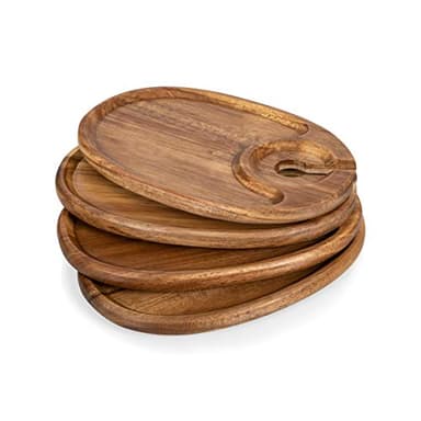 PICNIC TIME TOSCANA -Wine Appetizer Plates, Cocktail Plate with Glass Holder, Cheese Board with Wine Holder, (Acacia Wood), 9 x 6, Set of 4 - Image 8
