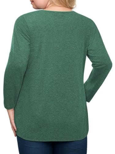 Plus Size Tops for Curvy Women Summer Fashion Going Out Tees Basic 3/4 Sleeve Shirts Green 5XL - Image 4
