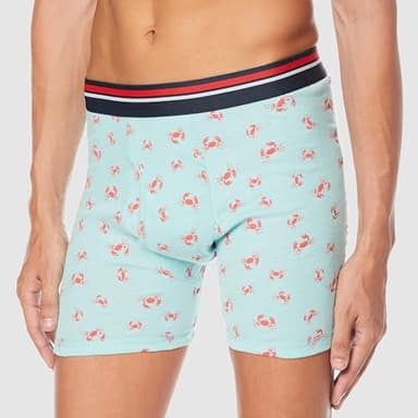 Amazon Essentials Men's Underwear Boxer Briefs, Comfortable Cotton, Tag-Free, Pack of 5, Blue Stripe/Crabs/Grey Heather/Light Blue/Sharks, Small - Image 3