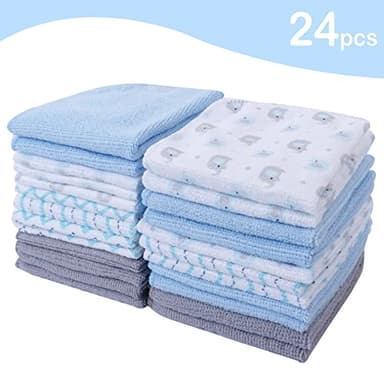 Viviland Baby Washcloths, 24Pack Baby Wash Cloths for Newborn, Baby Towels and Infant Bath Face Washcloths for Boys Girls Super Soft Absorbent, Gentle on Sensitive Skin Body, 9x9 Blue Elephant - Image 7