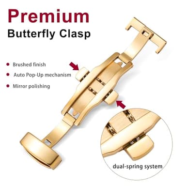 EACHE 20mm Watch Band Quick Release Leather Watch Bands for Men Black Alligator Grain Pattern Leather Watch Straps with Gold Butterfly Deployment Clasp - Image 4