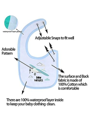 Maiwa 6 Pack Waterproof Cotton Baby Bibs with Snaps for baby boys girls teething drooling and feeding - Image 3