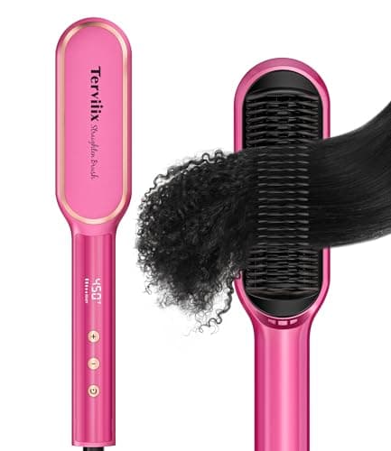 Terviiix Hair Straightening Brush Magenta - Rapid Heat Hair Straightener Brush 450°F in 20S, Ionic Technology, 13 Settings, Dual Voltage, Anti-Scald, for Frizz Control & Daily Styling - Image 1