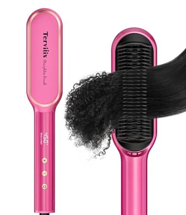 Terviiix Hair Straightening Brush Magenta - Rapid Heat Hair Straightener Brush 450°F in 20S, Ionic Technology, 13 Settings, Dual Voltage, Anti-Scald, for Frizz Control & Daily Styling - Image 1
