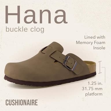 CUSHIONAIRE Hana Womens Clogs | Comfortable Vegan Suede Clogs for Women | Slip On Potato Shoes with Cork Footbed & Arch Support| BROWN 7.5 - Image 2
