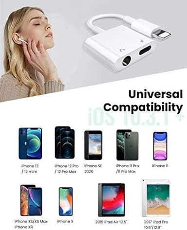 2 Pack [Apple MFi Certified] Apple Lighting to 3.5 mm Headphone Jack Adapter, 2 in 1 iPhone Headphone Jack Aux Audio + Charger Cable Splitter Adapter Dongle for iPhone 14 13 12 11 Pro Max XS XR X 8 7 - Image 2