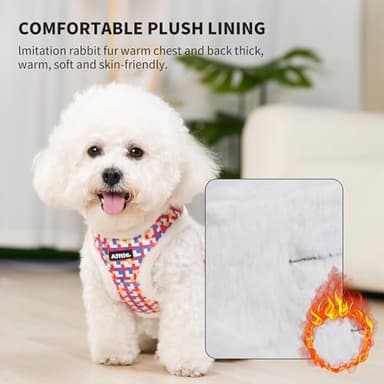 AIITLE Warm Plush Dog Vest Harness and Leash Set - No-Pull Plaid Dog Harness with Safety Buckle - Cold Weather Dog Harness for Indoor and Outdoor Use for Puppy and House Cats White XXS - Image 8