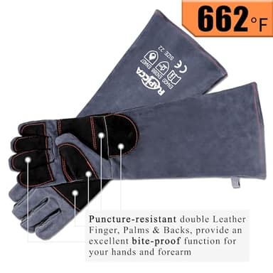 RAPICCA Animal Handling Gloves Bite Proof Reinforced Leather Padding Dog,Cat Scratch,Bird Handling Falconry Gloves Grabbing,Reptile Squirrel Snake Bite 22in Grey-Black - Image 5