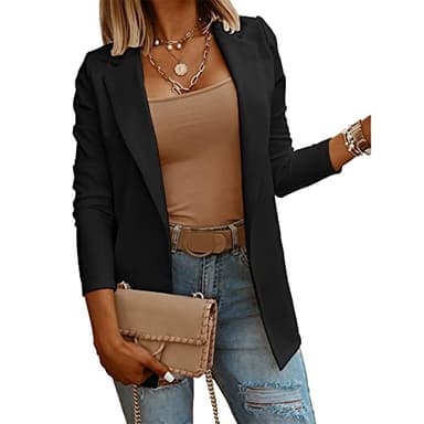Womens Casual Long Sleeve Blazers Solid Color Knit Blazer Work Office Open Front Blazer Jacket Black - Image 2