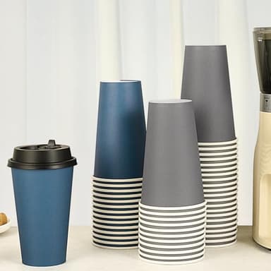 LITOPAK 100 Pack 16 oz Disposable Paper Coffee Cups with Lids for Coffee, Water, Juice, or Tea, Blue and Gray Hot Paper Cups for Home, Restaurant, Store, and Cafe - Image 4