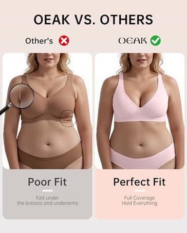 OEAK Womens Deep V Bras Wireless Comfortable Bra Supportive No Underwire Bras Tshirt Push Up Bralettes Plunge Seamless Bra 2XL Pink - Image 4