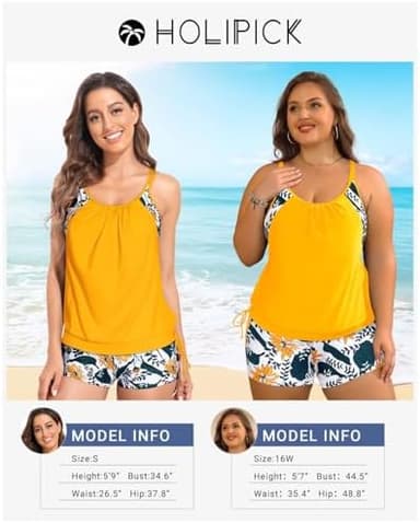 Holipick Blouson Tankini Swimsuits for Women - Two Piece Tummy Control Bathing Suit with Shorts Modest Swimwear - Image 6