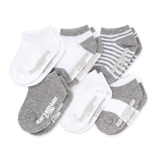 Burt's Bees Baby Baby Socks Ankle or Crew Height Made with Soft Organic Cotton - 6 Packs With Non-Slip Grips for Babies and Newborn Babies Heather Grey Multi 0-3 Months - Image 1