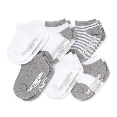 Burt's Bees Baby Baby Socks Ankle or Crew Height Made with Soft Organic Cotton - 6 Packs With Non-Slip Grips for Babies and Newborn Babies Heather Grey Multi 0-3 Months - Image 1