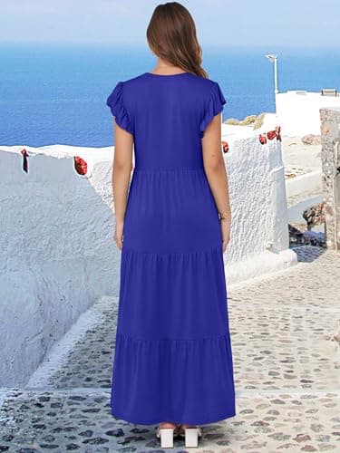 ANRABESS Womens Summer Casual Maxi Dress V Neck Ruffle Sleeve Long Dresses Fashion Flowy Tiered Boho Beach Vacation Sundress Royal Blue Medium - Image 5