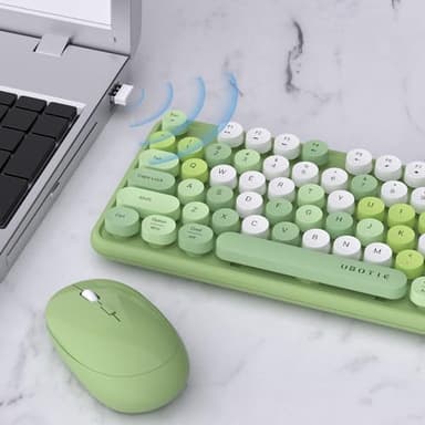 UBOTIE Colorful Computer Wireless Keyboards Mouse Combos, Typewriter Flexible Keys Office Full-Sized Keyboard, 2.4GHz Dropout-Free Connection and Optical Mouse (Green-Colorful) - Image 3