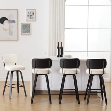 Bekrvio Swivel Counter Height Bar Stools Set of 4, Upholstered Faux Leather Barstools with Back, 26" Seat Height Bar Chairs Island Stools for Kitchen Counter, Black Wood Frame, Cream White - Image 7