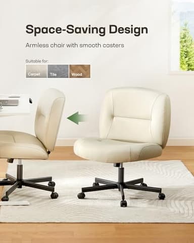 Marsail Criss Cross Chair with Wheels, Scratch-Resistant PVC Leather Cross Legged Office Chair, Wide Mid-Back Comfy Armless Desk Chair, Height Adjustable - Image 5