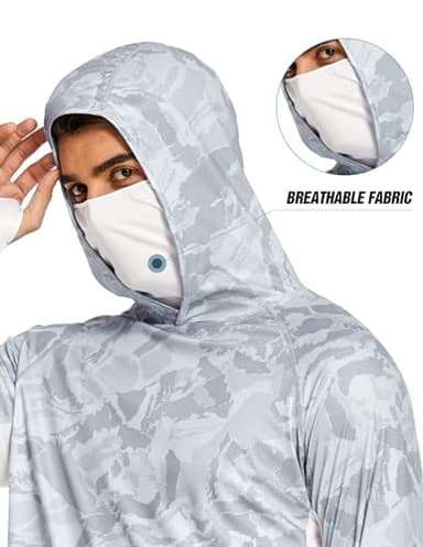 COOrun Men's Hooded Sun Shirts with Mask Fishing Shirts for Men Long Sleeve UPF 50 Rash Guards Cooling Hoodies Hiking Shirts Grey - Image 2