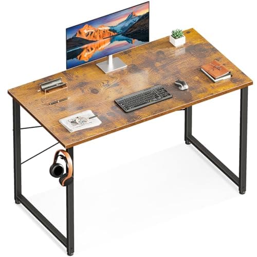 ODK 40 Inches Computer Desk for Home Office, Office Table for Small Spaces, Writing Desk with Headphone Hooks, Rustic Brown - Image 1