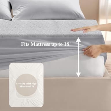 Twin Mattress Protector 2 Pack, Waterproof Mattress Pad Washable Rayon Mattress Cover Breathable Noiseless Bed Protector 3D Patterns 5" - 21'' Elastic Fitted Deep Pocket(Light Grey) - Image 8