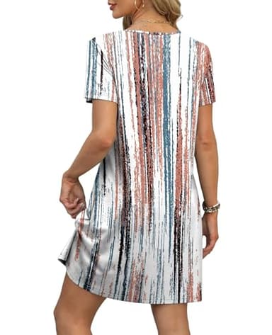 OFEEFAN Womens Dresses 2025 Loose V Neck Short Sleeve T Shirt Casual Summer Dress Beach Vacation Clothes Sundresses with Pockets Fashion Floral 10 M - Image 4