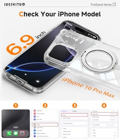 JUESHITUO 3 in 1 for iPhone 16 Pro Max Case, [Non-Yellowing] 360° Rotatable Magnetic Ring Stand with [Rotary Damping Sound] [1X Screen Protector + 1X Camera Lens Protector] Phone Cover 6.9", Clear - Image 9