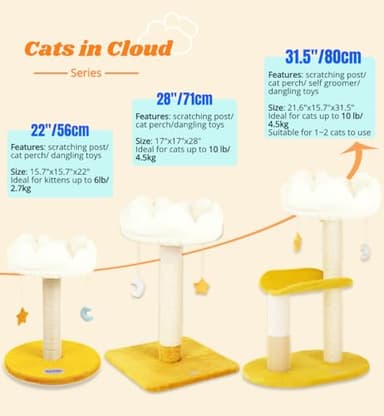 Happi N Pets Cloud Cat Tree, Cat Scratching Post with Bed, Small Cat Tree for Kittens, Cat Scratch Post with Cloud-Shaped Soft Perch & Cute Toys, Removeable Cover, Bonus Catnip - Image 2