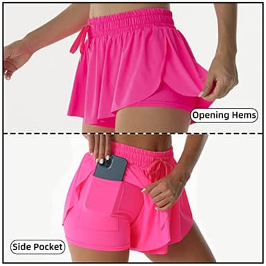 Flowy Athletic Shorts for Women Running Tennis Butterfly Shorts Girls 2-in-1 Double Layer Quick-Drying Comfy Shorts (Small, Hot-Pink) - Image 3