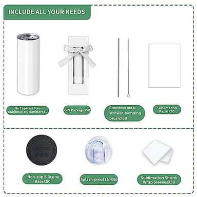 50 Pack Sublimation Tumblers 20 oz Skinny bulk,Stainless Steel Double Wall Insulated Straight Sublimation Tumbler Cups Blank White with Lid,Individually Box,Polymer Coating for Heat Transfer - Image 2