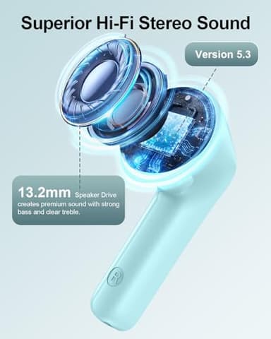JGUG Wireless Earbuds, Bluetooth 5.3 Ear Buds, Headphones with Clear Stereo Sound, 40H Playtime with LED Digital Display, IPX7 Waterproof Earphones Built-in Mic for Phone Tablet Sports Workout, Jade - Image 2