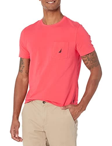 Nautica mens Solid Crew Neck Short-sleeve Pocket T-shirt T Shirt, Melon Berry, XX-Large US - Image 1