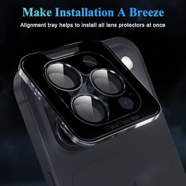 YWXTW Camera Lens Protector for iPhone 17 Pro/iPhone 17 Pro Max, [1 Step Installation Tray] Tempered Glass Screen Protector Metal Individual Camera Cover Accessories Case Friendly (Deep Blue-2Pack) - Image 5