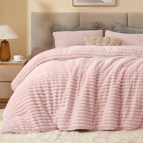 BEDELITE Fleece California King Comforter Set -Super Soft & Warm Fluffy Pink Bedding, Luxury Fuzzy Heavy Bed Set for Winter with 2 Pillow Cases - Image 1