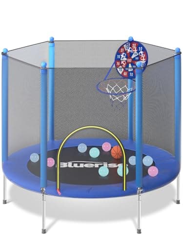 BLUERISE 55IN Toddler Trampoline with Enclosure Net Easy to Assemble Kids Baby Indoor Recreational Trampoline Outdoor - Image 1