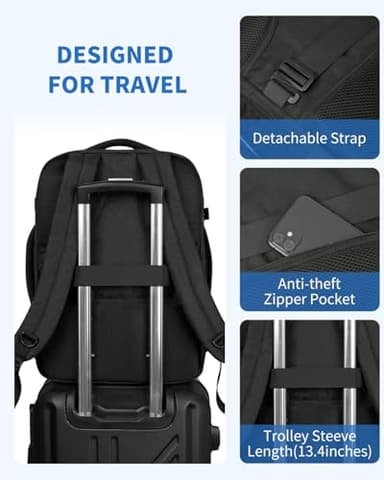WANDF Travel Backpack For Spirit Airlines Personal Item Bag 18x14x8 with Wet Pocket, 17 Inch Laptop Backpack for Men Women（Black） - Image 5