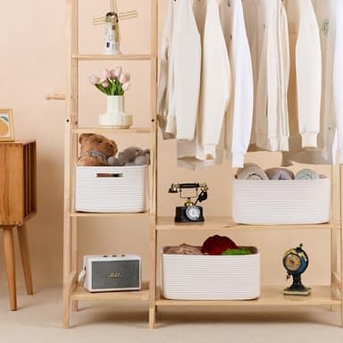 MiniArk Large Storage Baskets for Shelves, Closet Organizers Bins for Clothes Blanket Towels, Baby Nursery, Toy Baskets Box, Woven Rope Baskets, 17 x 13 x 7.5”, 2 Packs Off White - Image 3