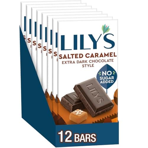 LILY'S Salted Caramel Extra Dark Chocolate Style No Sugar Added, Sweets Bars, 2.8 oz (12 Count) - Image 1