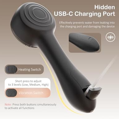Facial Cleansing Brush Silicone Face Scrubber Waterproof Rechargeable Exfoliator Massage Device for Men & Women, Deep Pore Cleansing, Exfoliating, Removing Blackhead Electric Face Scrub Brush (Black) - Image 6