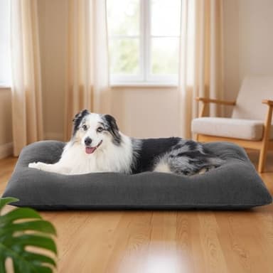Bedsure Washable XL Dog Bed for Crate for Extra Large Dogs, Comfort Fluffy Plush Pet Pillow Bed Kennel Pad with Non-Slip Bottom, Machine Washable Pet Sleeping Mat, 41"x27", Dark Gray - Image 1