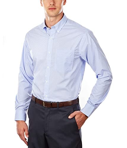 Tommy Hilfiger Men's Dress Shirt Regular Fit Non Iron Gingham, Clear Water, 18" Neck 36"-37" Sleeve - Image 1